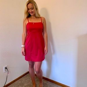 Pink/red dress.